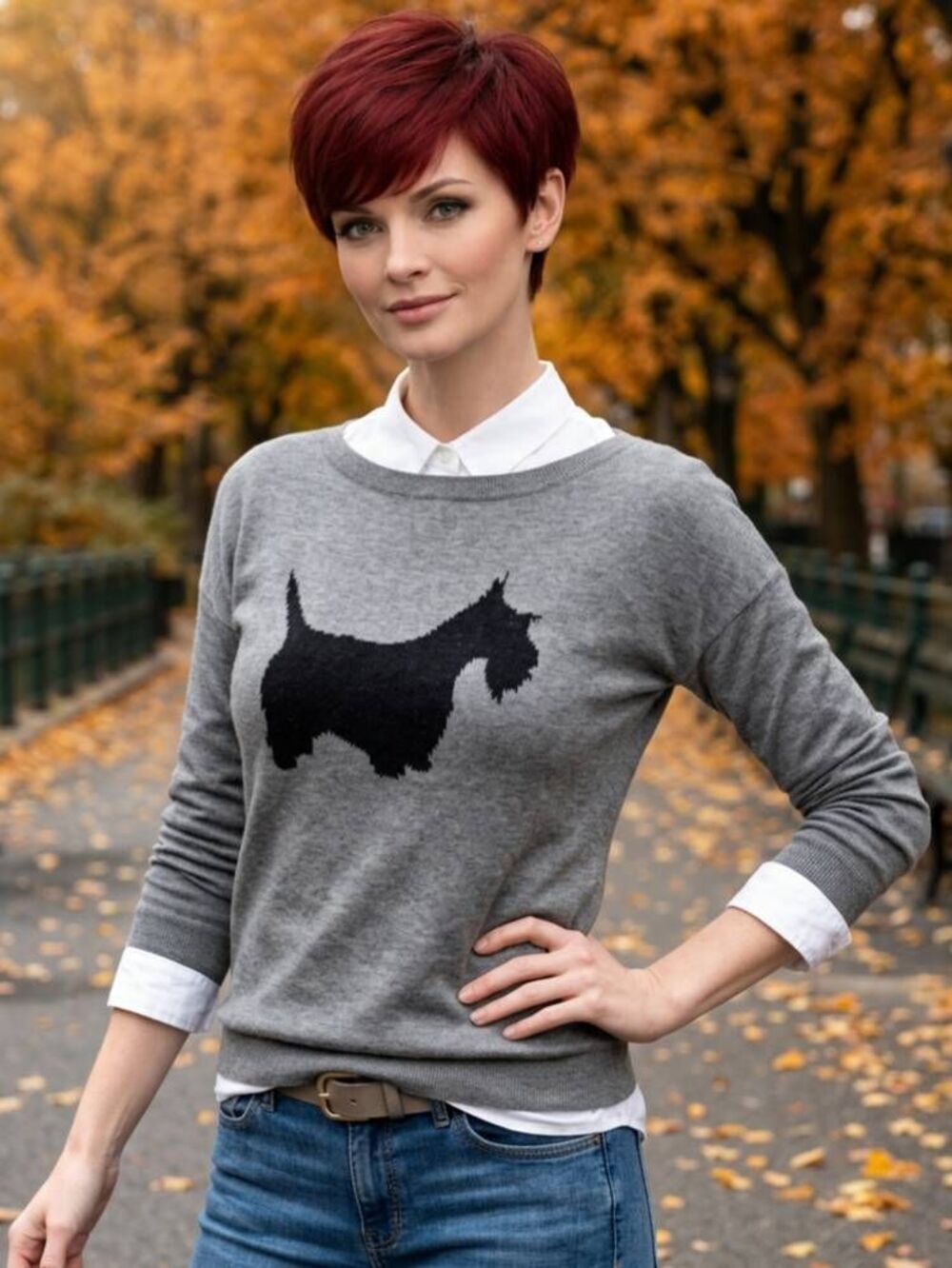 ☔️🔹️Loft Gray & Black Scottie Dog Lightweight Sweater Medium